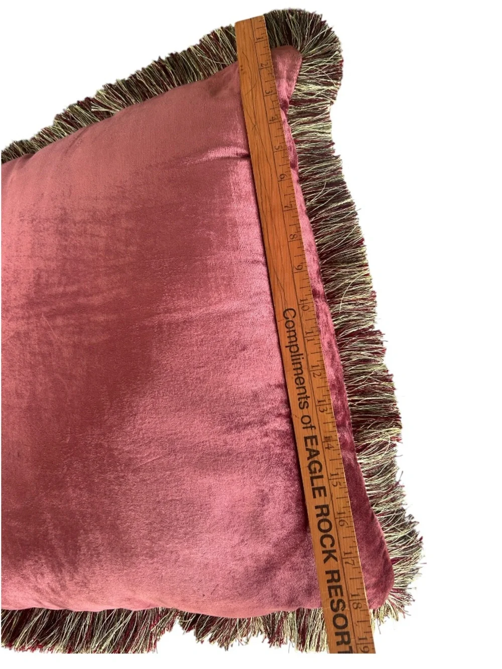 Vintage Pink Berry Velvety Pillow w Fringe